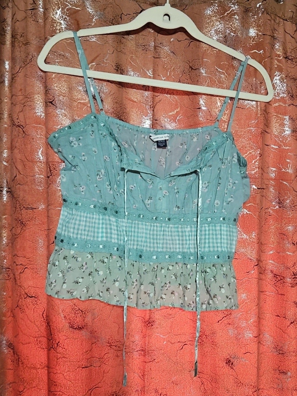 American Eagle Outfitters Mix Green Floral Tiered Camisole Sz. M